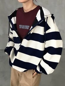 FRIFUL Women's Autumn Striped Sweatshirt Sweatshirt - Navy Blue - View 5