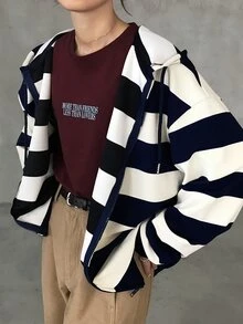 FRIFUL Women's Autumn Striped Sweatshirt Sweatshirt - Navy Blue - View 7