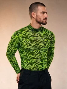 ZURIURI Men's Semi-Sheer Casual Long Sleeve T-Shirt - Green - View 3