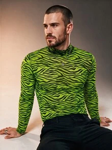 ZURIURI Men's Semi-Sheer Casual Long Sleeve T-Shirt - Green - View 4