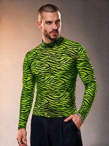 ZURIURI Men's Semi-Sheer Casual Long Sleeve T-Shirt - Green - View 1