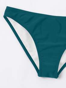 Swim Basics Women's Summer Minimalist Solid Dark Green Triangle Bikini Bottom Swimwear - Green - View 4