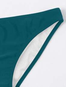 Swim Basics Women's Summer Minimalist Solid Dark Green Triangle Bikini Bottom Swimwear - Green - View 5