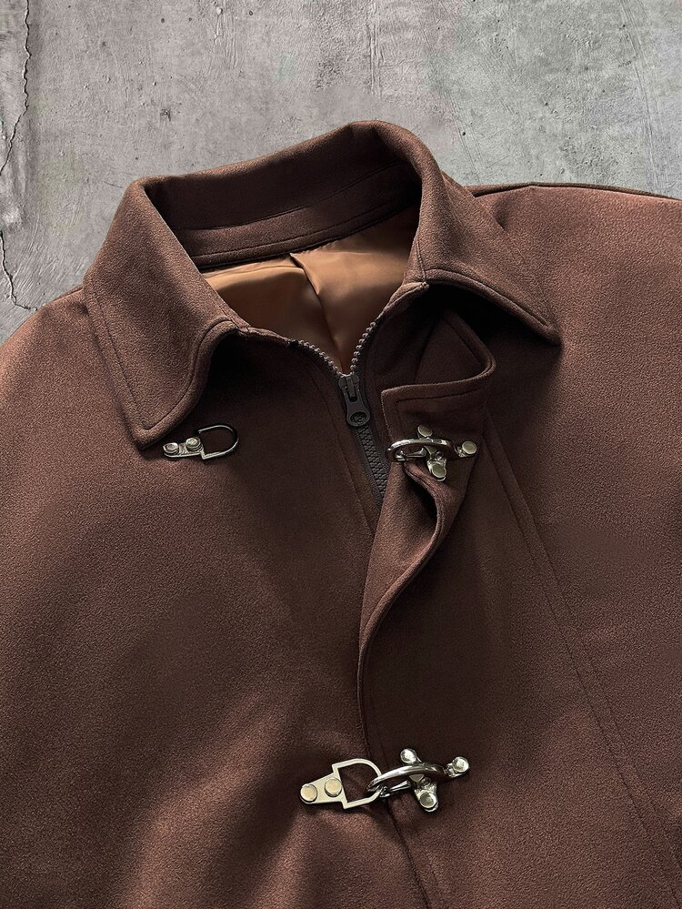 AXEPEAK Men's Long Sleeve Casual Jacket With Snap Button Placket, Vintage Zip Jacket, Spring/Autumn, Outdoor - Brown - View 3