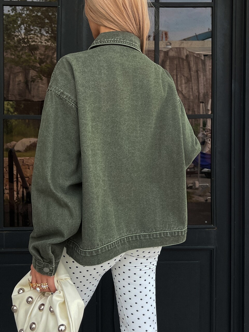 Women's Long Sleeve Single-Breasted Casual Street Wear Denim Jacket Travel Olive Green Autumn Travel