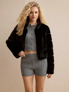 MOTF PREMIUM AUTUMN/WINTER FAUX FUR SHORT JACKET FOR WOMEN - Black - View 4