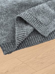 SHEIN Maternity Minimalist Long Sleeve Sweater And Adjustable Waist Long Pants Set Winter - Grey - View 7
