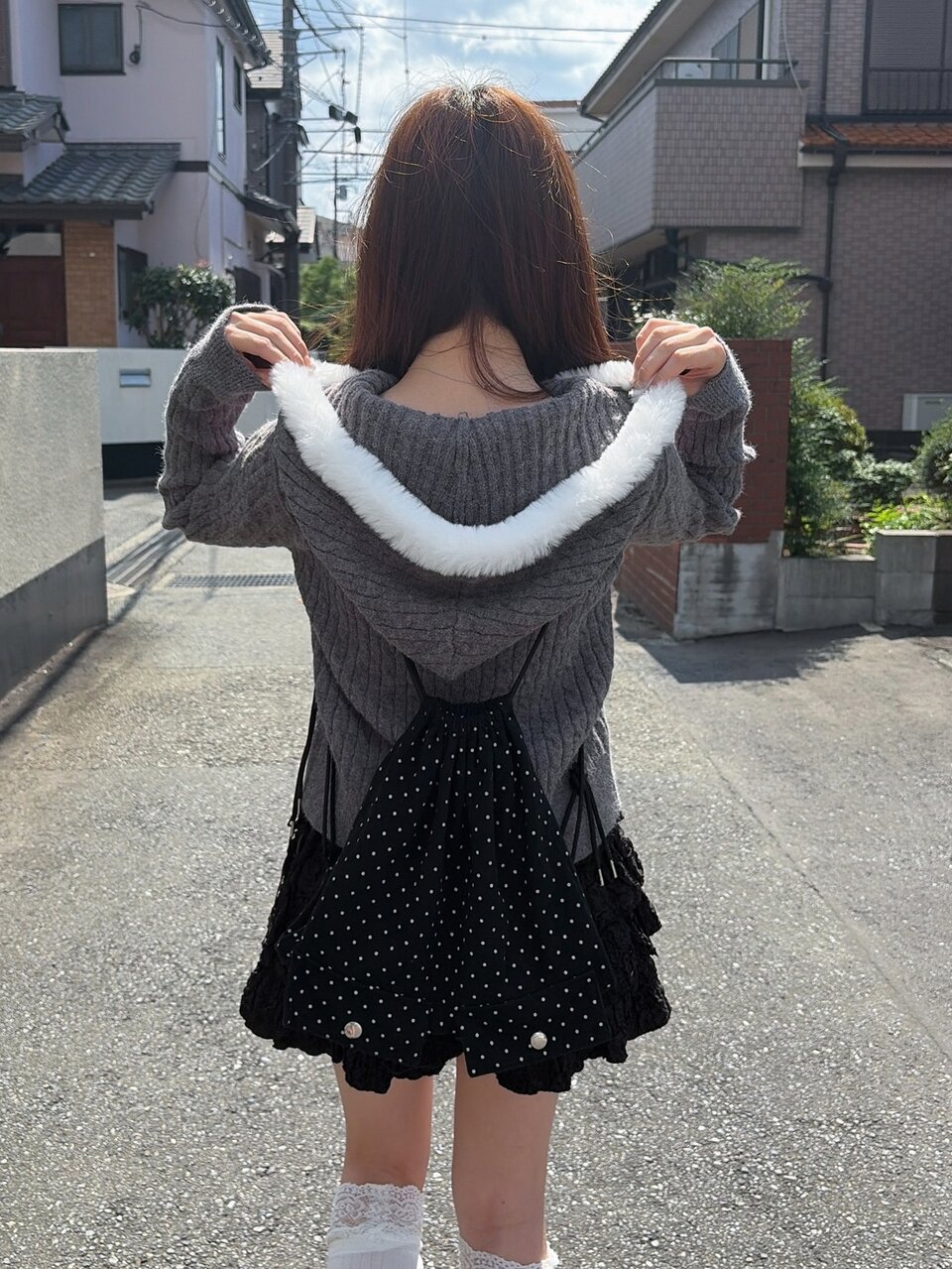 Women's Autumn Hooded Contrast Color Fuzzy Fabric Double Zipper Cable Knit Cardigan