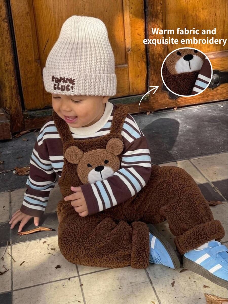 LMoss Kids أوفرول لطيف بتصميم دب من الفرو للأولاد الرضع، دافئ ومريح ومثالي لفصلي الخريف والشتاء. - الأزرق - مشاهدة 1