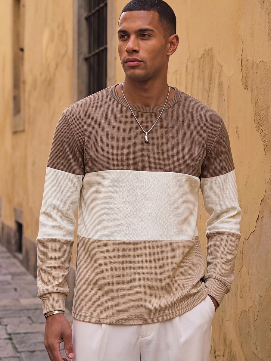 HIMLAND Men's Colorblock Crew Neck Long Sleeve Pullover Sweatshirt,Fleece,Oversized Pullover,Crew Neck Sweatshirt,Halloween Winter Party Autumn - Multicolor - View 1