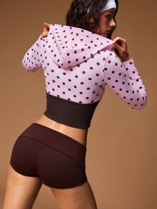 VARSIVA Women's Fashion Polka Dot Colorblock Zipper Short Long Sleeve Sports T-Shirt - Multicolor - View 2