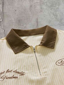 AXEPEAK Men's Colorblock Patchwork Striped Letter Embroidered 2 In 1 Shirt - Apricot - View 3