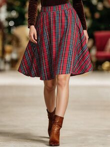 Flora Isola Flora Isola Rok Model Mengembang Motif Tartan - MultiWarna - View 4