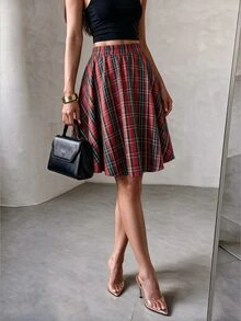 Flora Isola Flora Isola Rok Model Mengembang Motif Tartan - MultiWarna - View 3