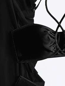 SHEIN Swim Summer Beach Mono Bikini Set Crisscross Halter Wireless Bra Top & High Cut Bikini Bottom & Mesh Cover Up Pants 3 Pieces Bikini - Black - View 5