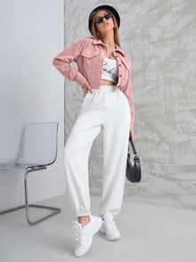 Mulvari Cazadora corta de pana con bolsillo con solapa con botón - Rosa vieja - Ver 4
