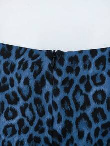 SHEIN Franclia 女款豹紋對比蕾絲百褶迷你裙 - 藍色 - 查看 4