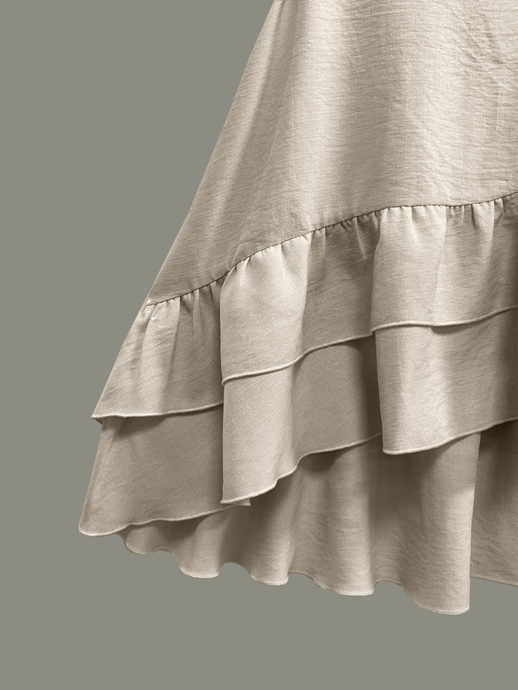 EMERY ROSE CURVE Plus Size Women Solid Color V-Neck Pleated Long Sleeve Top And Pants Casual Elegant Daily 2 Pieces Set Autumn Dates Office Sage Green Fall - Apricot - View 4