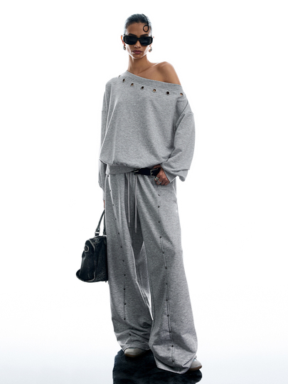 LYSMO Women's Autumn Fashion Asymmetric Collar Top And Pants 2 Pieces Set