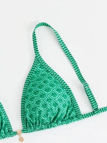Swim Mod Plus Size Women 2 Pieces Sexy Bikini Set, Adjustable Strap Splicing Swimwear For Beach Holiday For Summer Beach Vacation - Green - View 8