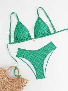 Swim Mod Plus Size Women 2 Pieces Sexy Bikini Set, Adjustable Strap Splicing Swimwear For Beach Holiday For Summer Beach Vacation - Green - View 4