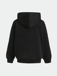 SHEIN 青少年女孩黑白膠帶與圖案刺繡休閒寬鬆夾克，返校季 - 黑色 - 查看 5