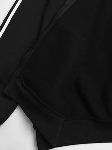 SHEIN 青少年女孩黑白膠帶與圖案刺繡休閒寬鬆夾克，返校季 - 黑色 - 查看 14