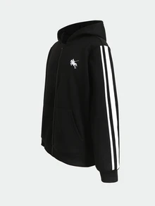 SHEIN 青少年女孩黑白膠帶與圖案刺繡休閒寬鬆夾克，返校季 - 黑色 - 查看 4