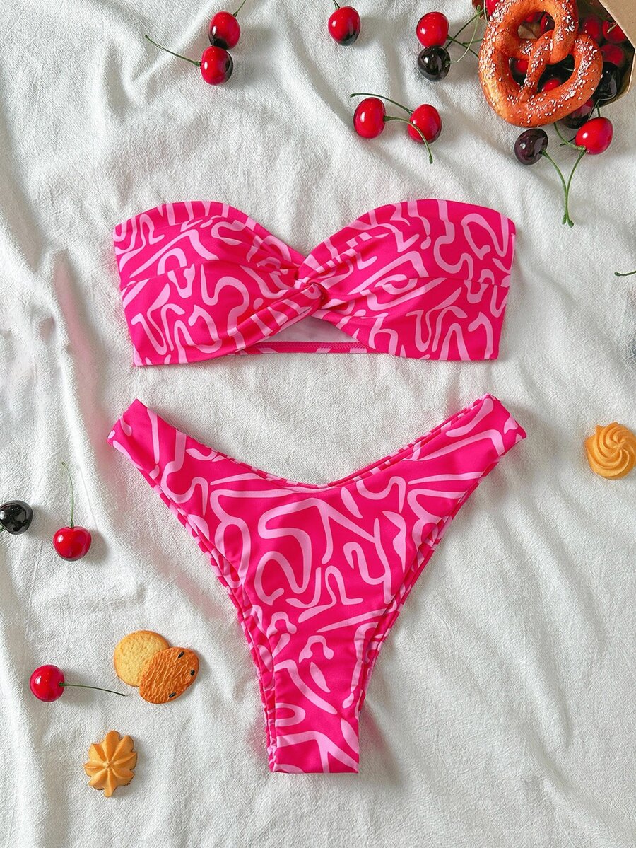 SHEIN Swim 女士春假海滩泳装夏季服装,随机印花 - 彩色 - 查看 1