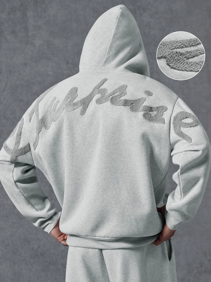 PAVTROS Men's Letter Embroidered Zip-Up Hoodie And Sweatpants Casual Set - Grey - View 1