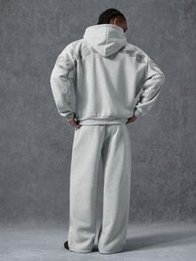 PAVTROS Men's Letter Embroidered Zip-Up Hoodie And Sweatpants Casual Set - Grey - View 5