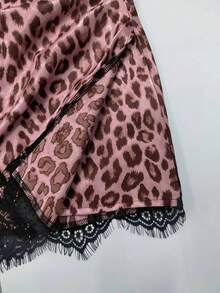 SHEIN Franclia 女款豹紋對比蕾絲百褶迷你裙 - 淺粉色 - 查看 3