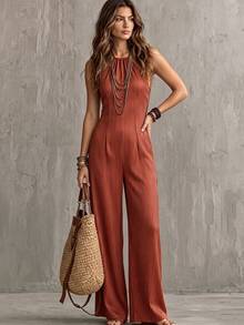 Glimmora Women's Rust Striped Slimming Jumpsuit For Vacation, Casual Boho Tropical European Commuting Beach Summer - Multicolor - View 3
