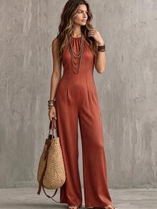 Glimmora Women's Rust Striped Slimming Jumpsuit For Vacation, Casual Boho Tropical European Commuting Beach Summer - Multicolor - View 4