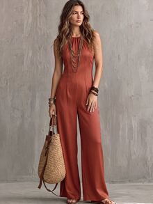 Glimmora Women's Rust Striped Slimming Jumpsuit For Vacation, Casual Boho Tropical European Commuting Beach Summer - Multicolor - View 1