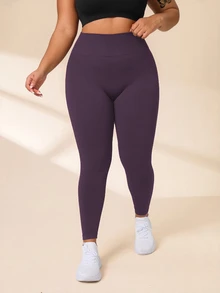 SHEIN Rhythm Era 大尺碼高腰緊身提臀瑜伽健身內搭褲 - 紫色 - 查看 4