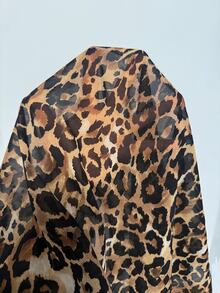 RosyDaze Jaket Wanita Elegan Seksi Serbaguna Motif Leopard dengan Hiasan Ruffle, Pas Badan, Cocok untuk Acara Malam Hari, Warna Cokelat Tua, Musim Gugur - Coklat - View 5