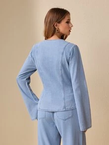 Selenza Women's Elegant Loose Fit Denim Top For Commute And Date - Light Wash - View 2