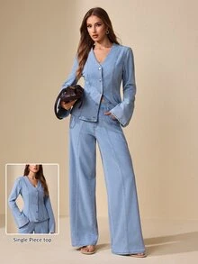 Selenza Women's Elegant Loose Fit Denim Top For Commute And Date - Light Wash - View 1