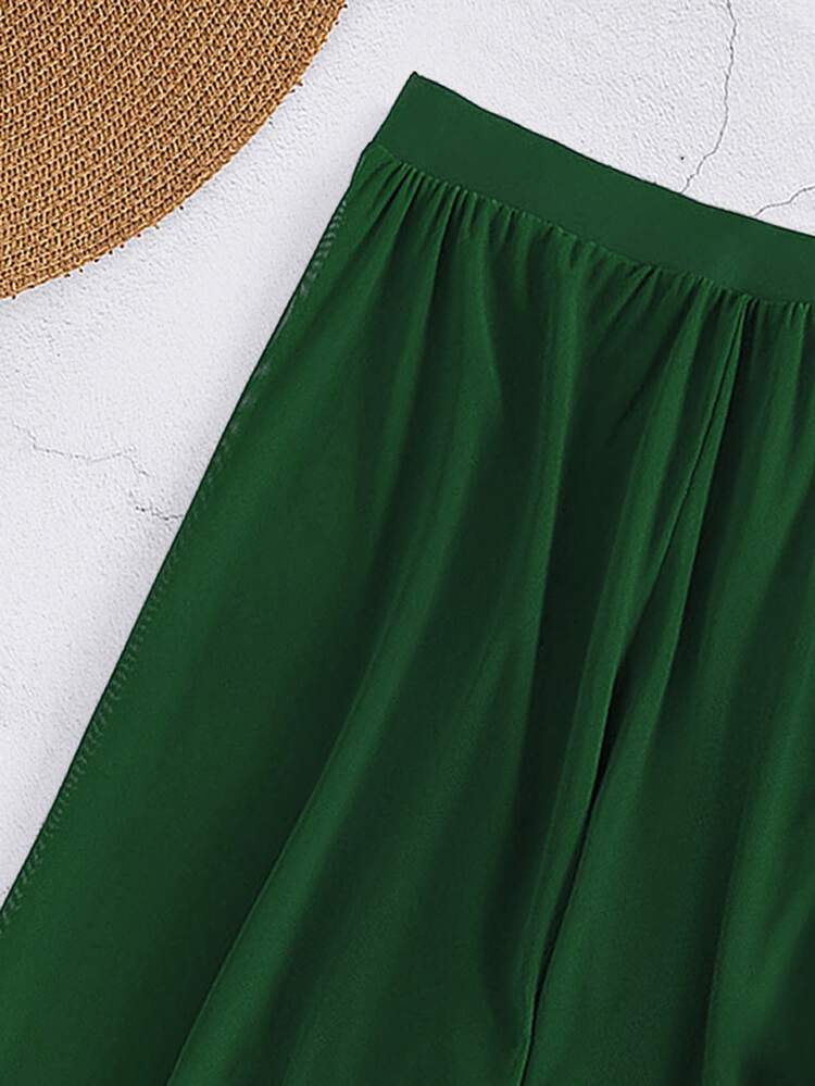 Plain Bandeau Bikini Set With Cover Up Pants Summer - Dark Green - View 5
