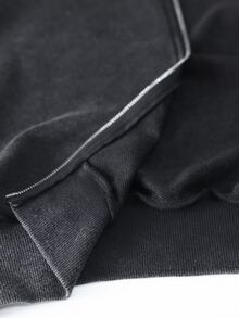Coolane 女款秋冬外出街頭風日常休閒Y2K純棉水洗Grunge刺繡圖案黑色短版立領外套，適合運動穿搭 - 黑色 - 查看 9