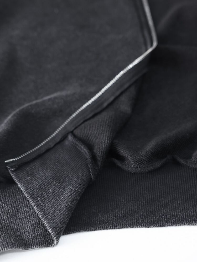 Coolane Mantel Pendek Kerah Tegak Hitam Wanita untuk Sportswear, Katun Washed dengan Bordir Grafis Grunge Gaya Y2K, Kasual untuk Pergi Keluar, Streetwear dan Pakaian Harian Musim Gugur/Dingin - Hitam - View 9