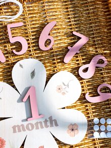 SHEIN Newborn Baby Girl Milestone Numbers Wooden Board Cute Dusty Pink White Coordinated Effortless Boys Girls School Set Photography Prop Autumn - Multicolor - View 6