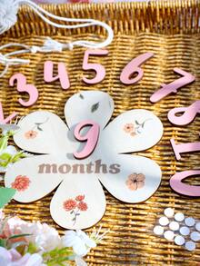 SHEIN Newborn Baby Girl Milestone Numbers Wooden Board Cute Dusty Pink White Coordinated Effortless Boys Girls School Set Photography Prop Autumn - Multicolor - View 4
