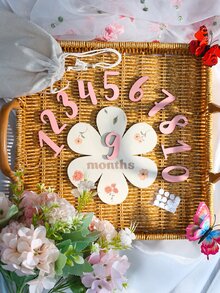 SHEIN Newborn Baby Girl Milestone Numbers Wooden Board Cute Dusty Pink White Coordinated Effortless Boys Girls School Set Photography Prop Autumn - Multicolor - View 3