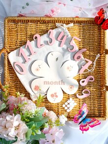 SHEIN Newborn Baby Girl Milestone Numbers Wooden Board Cute Dusty Pink White Coordinated Effortless Boys Girls School Set Photography Prop Autumn - Multicolor - View 7