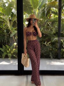 Costavie Vacation Beach Polka Dot Print 3 PiecesSeparates Swimwear - Multicolor - View 1