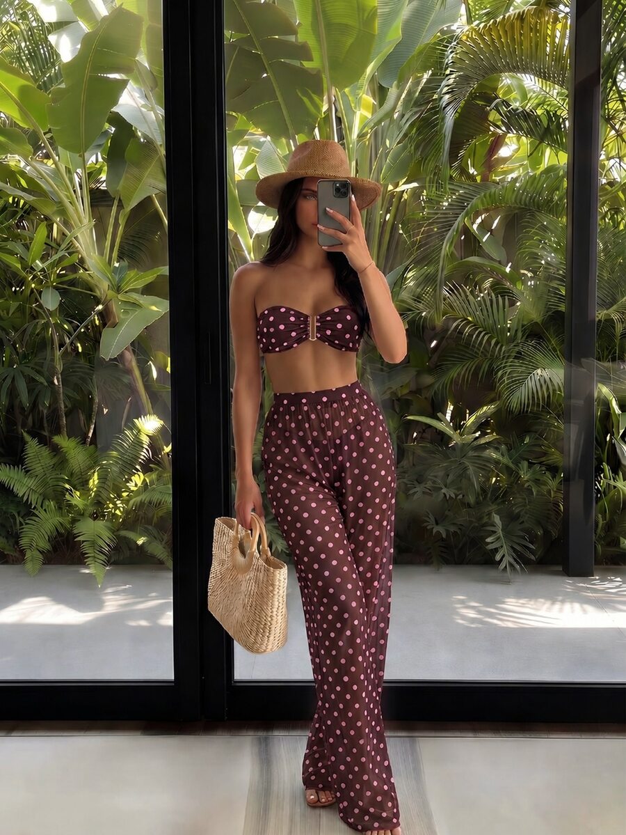 Costavie Vacation Beach Polka Dot Print 3 PiecesSeparates Swimwear - Multicolor - View 1