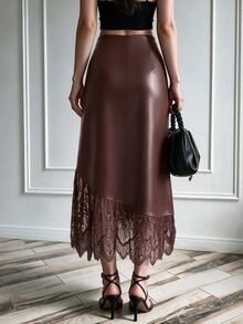 Modelyn Women's Lace Patchwork Skirt - Brown - View 3