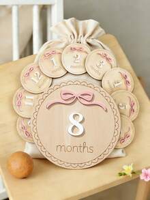 SHEIN Newborn Round Tag Bow Decor Number Plate Photography Set Autumn Fall - Multicolor - View 5